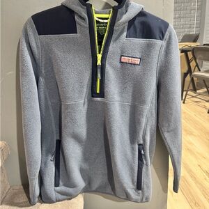 Vineyard Vines Gray Fleece Half-Zip with Neon Yellow Zipper
